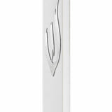 Large white acrylic outdoor mezuzah cover with a polished silver Hebrew Shin letter, made in Israel, suitable for indoor and outdoor use