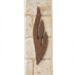 Handcrafted Mezuzah made from authentic Jerusalem stone, featuring detailed Hebrew engravings, set against a clean white background with subtle reflection.