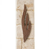 Handcrafted Mezuzah made from authentic Jerusalem stone, featuring detailed Hebrew engravings, set against a clean white background with subtle reflection.