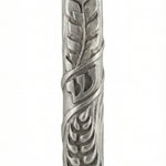Wheat Land Mezuzah made of pewter, measuring 4.1/4 inches tall, designed for home doorways, with detailed Hebrew engravings and decorative motifs.