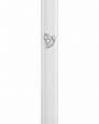 White acrylic outdoor mezuzah case featuring a raised silver Hebrew letter Shin and a 6-inch scroll chamber.
