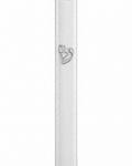 White acrylic outdoor mezuzah case featuring a raised silver Hebrew letter Shin and a 6-inch scroll chamber.