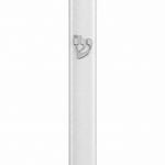 White acrylic outdoor mezuzah case featuring a raised silver Hebrew letter Shin and a 6-inch scroll chamber.