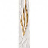 White and gold polymer composite mezuzah case, designed to hold an 8-inch scroll for indoor or outdoor door frames.