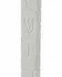 White cement mezuzah measuring 6 inches tall with Hebrew engravings, mounted with strong adhesive on a white studio background with soft reflection.