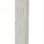 White cement mezuzah measuring 6 inches tall with Hebrew engravings, mounted with strong adhesive on a white studio background with soft reflection.