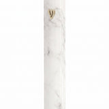 Precise image of a classic white marble outdoor aluminum mezuzah with Hebrew Shin on a pure white background, showcasing its design and craftsmanship.