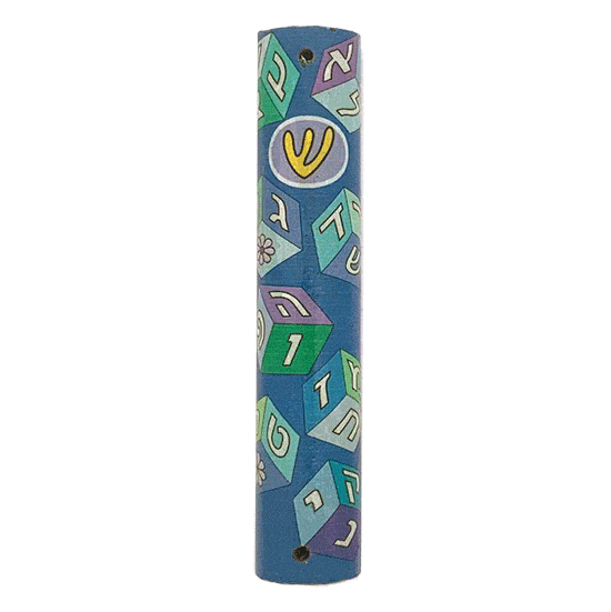 Aleph Bet Mezuzah-Blue