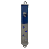 Blue Stars Pewter Mezuzah
