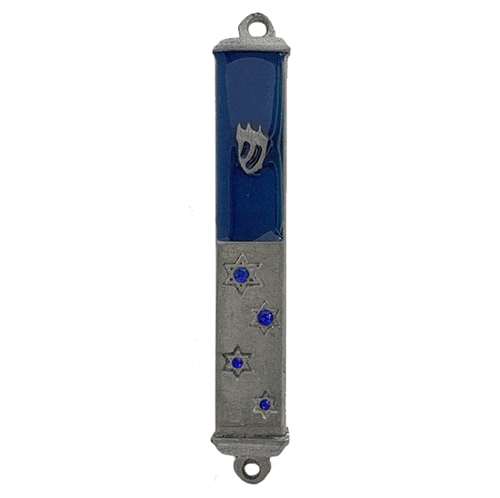 Blue Stars Pewter Mezuzah