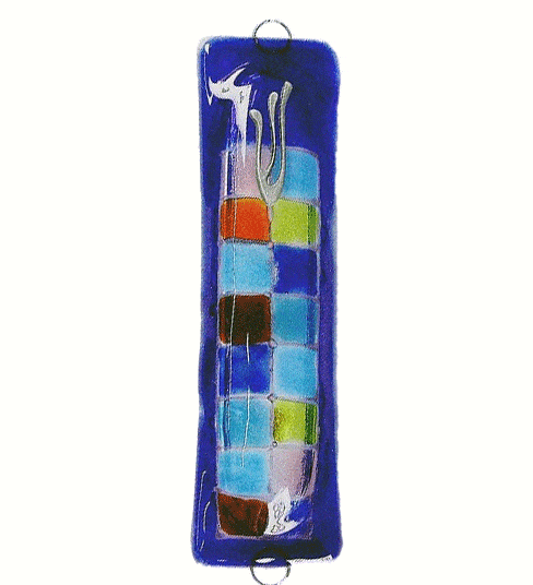 Colorful Checkers  Glass Mezuzah
