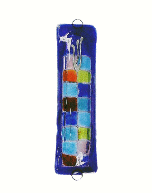 Colorful Checkers  Glass Mezuzah