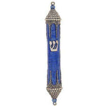 Designer Mezuzah - Pewter with Blue Enamel