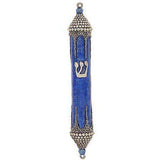Designer Mezuzah - Pewter with Blue Enamel