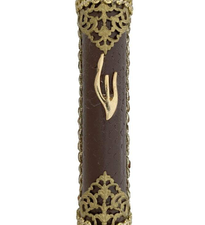 Gold and Leather Mezuzah