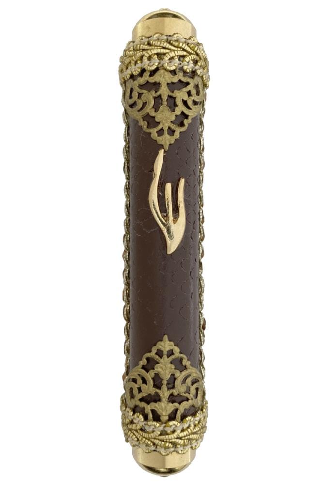Gold and Leather Mezuzah