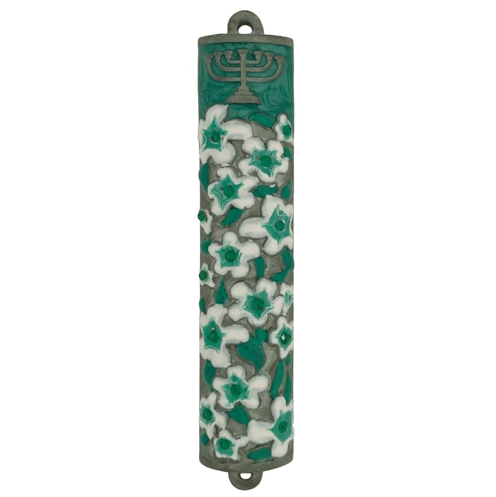 Green Flowers Mezuzah