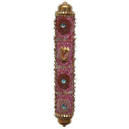 Handmade Sequins Mezuzah - Pink