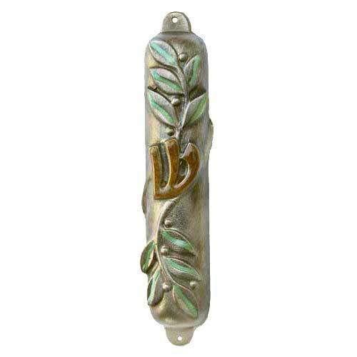 Olive Branches Mezuzah - Pewter