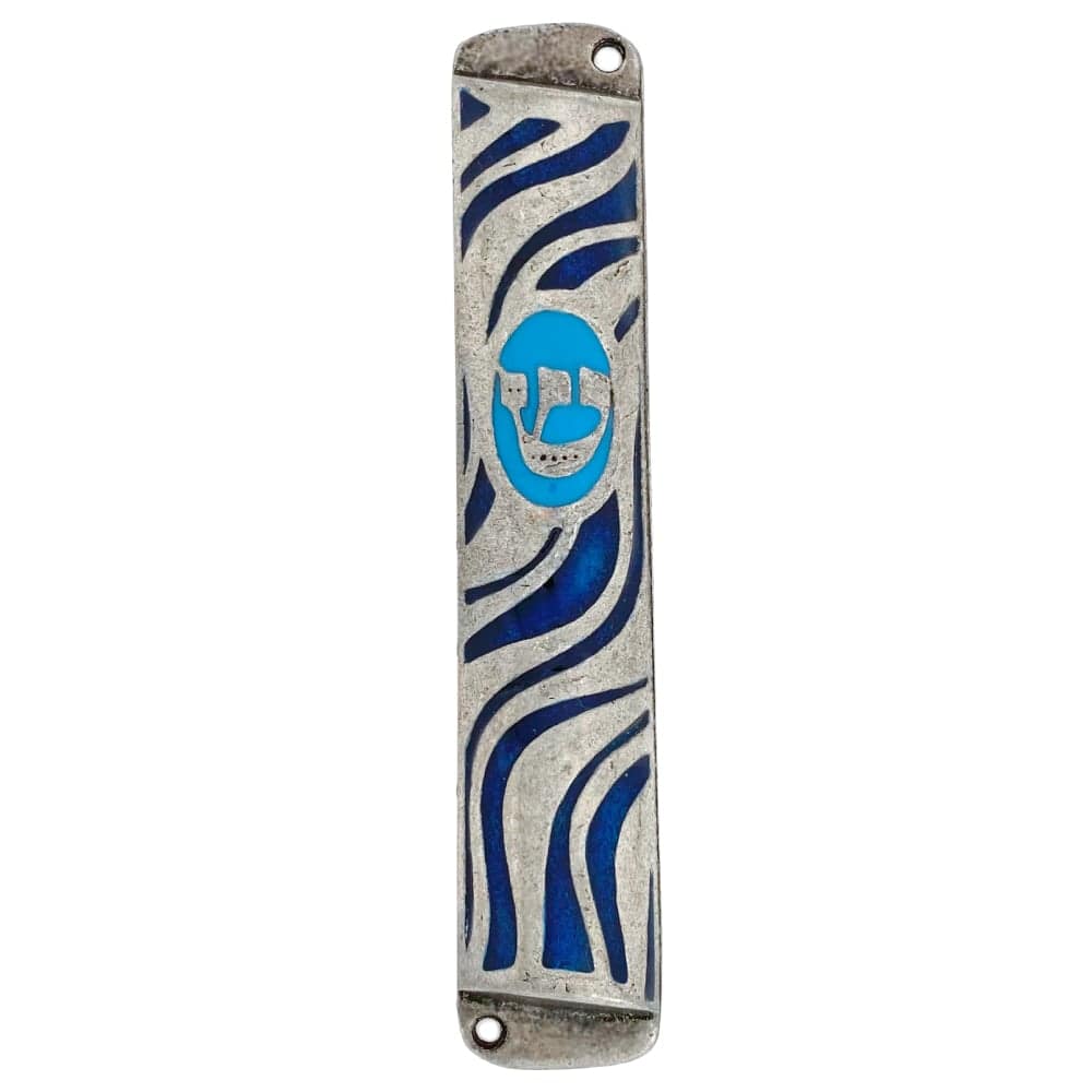 Pewter Wave Mezuzah-Blue
