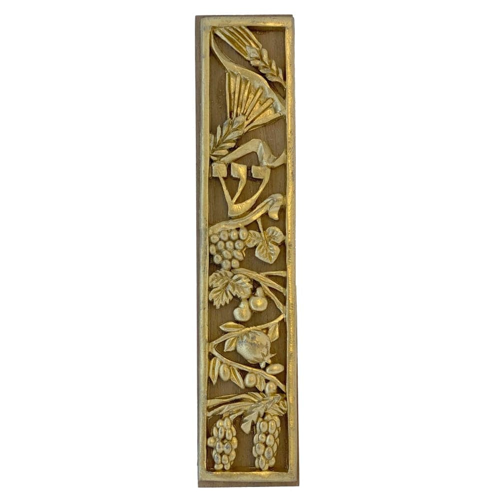 Rustic Seven Species Mezuzah-brass