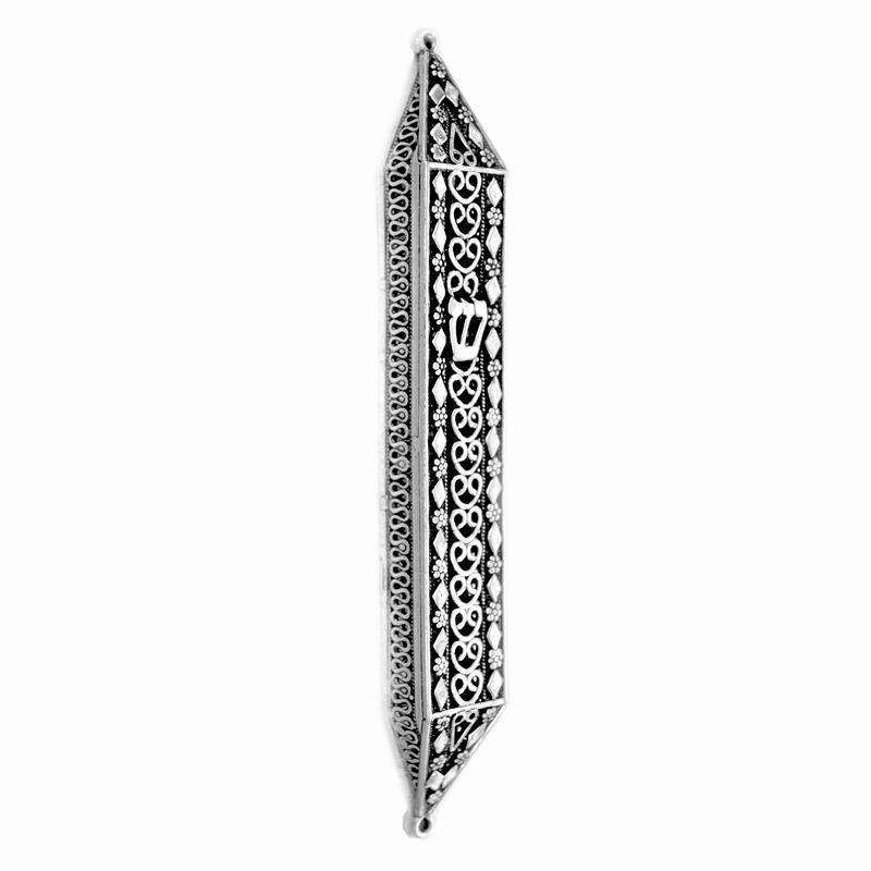 Silver Mezuzah - Floral and Diamond