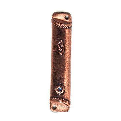 Square Mezuzah - Copper and Blue Stone