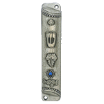 Square Mezuzah -Pewter and Blue Stone