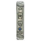 Square Mezuzah -Pewter and Blue Stone