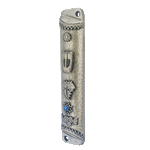 Square Mezuzah -Pewter and Blue Stone