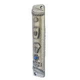 Square Mezuzah -Pewter and Blue Stone