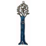 Tree of Life Mezuzah - Pewter with Blue Enamel