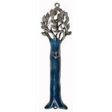 Tree of Life Mezuzah - Pewter with Blue Enamel