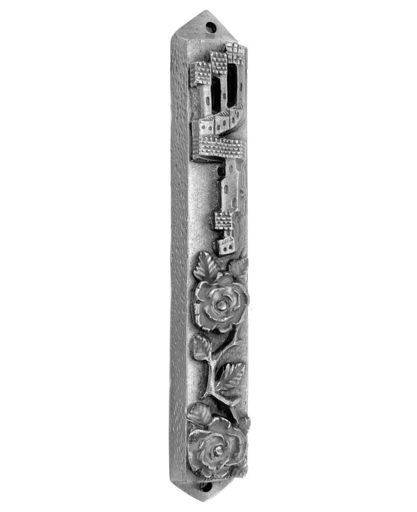 Two Roses Mezuzah- Pewter